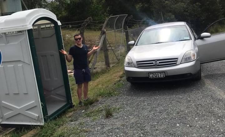 Chris and portable toilet